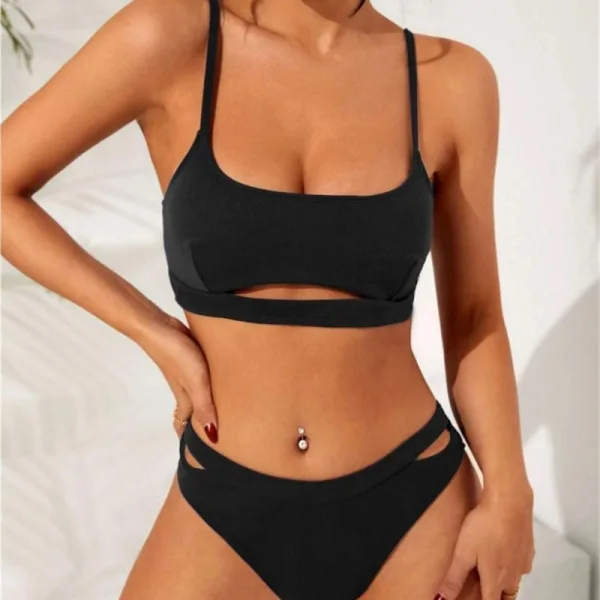 Minimalist Hollow-Out Bikini Set in Black