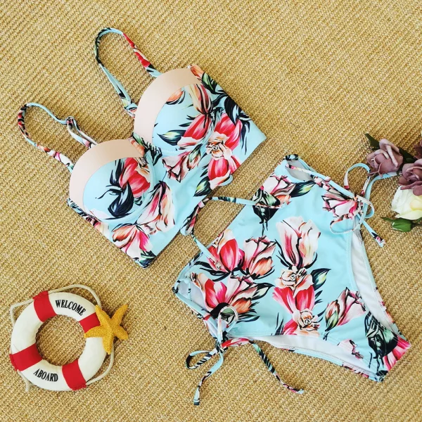Floral High-Waist Bikini Set