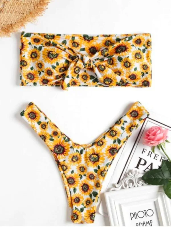 Cactus Print Tube Top Bikini Set