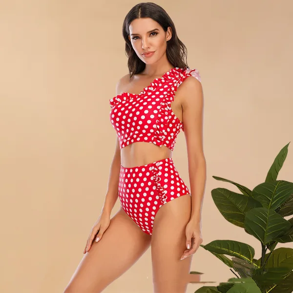 Flounced One-Shoulder Bikini Set