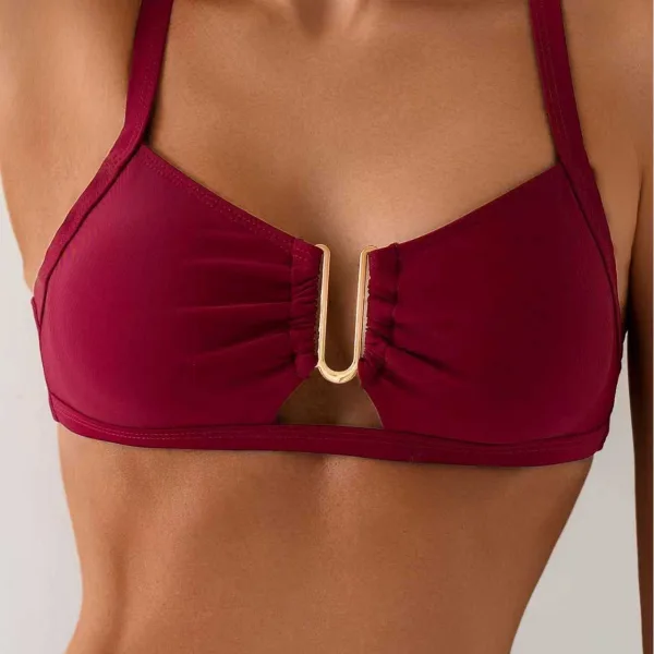 Solid Bikini Set with Polished Metal Accents