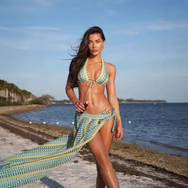 Lace Halter Bikini and Matching Skirt Set