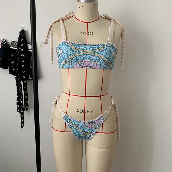 Striped Crochet Bikini Set with Bow Detail