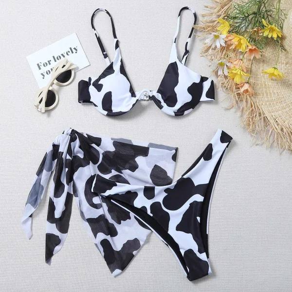 Luna Cow Print Three-Piece Bikini Set