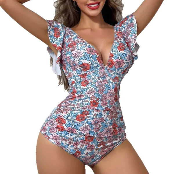 Ruffled One-Piece Swimsuit with Backless Silhouette