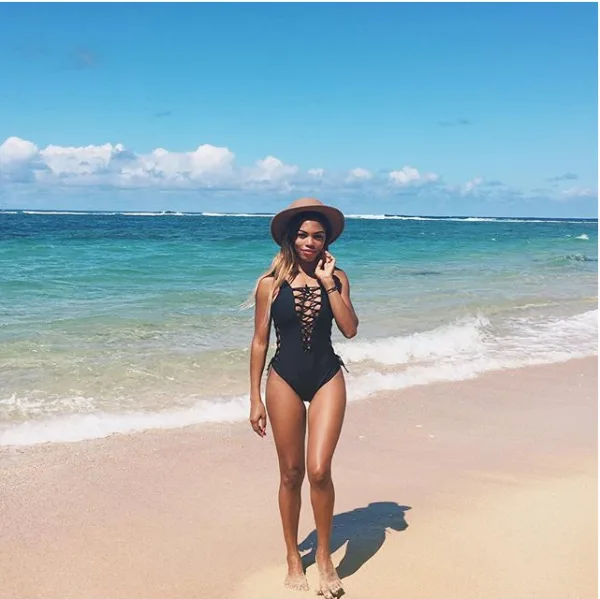 Deep V-Neck Triangle One-Piece Swimsuit