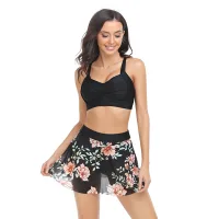 Black Peony Bikini Skirt
