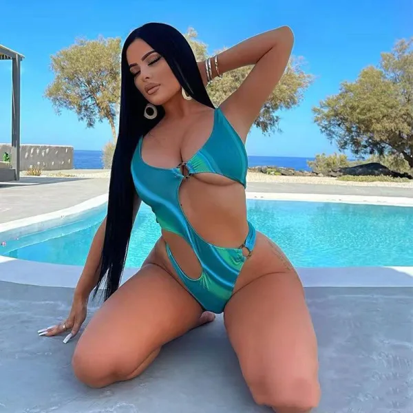 Metal Ring Backless One-Piece Swimsuit
