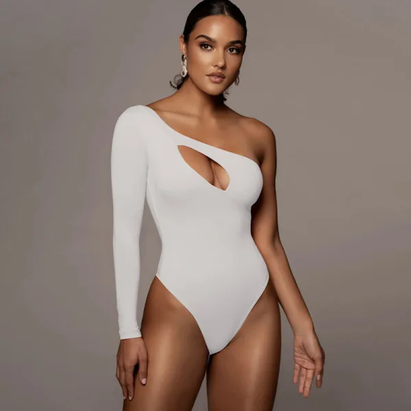 One-Shoulder Cut-Out Long Sleeve Bodysuit