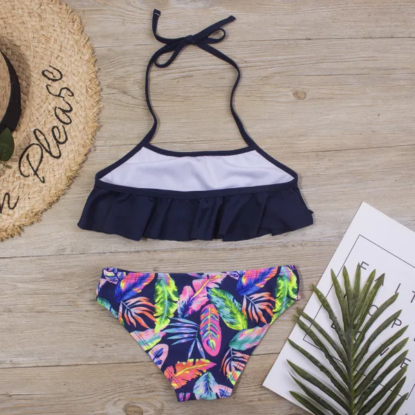Feather Print Lace-Up Bikini Set