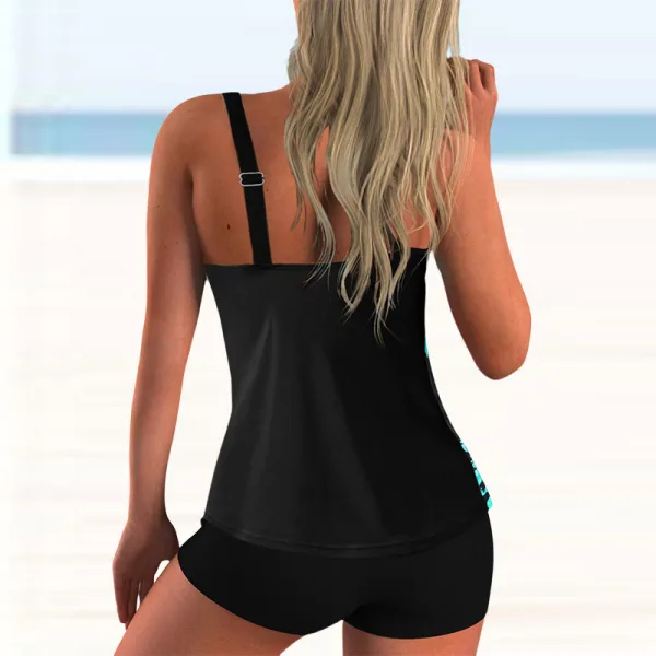 Contrast Strap Bikini Set with Open Back