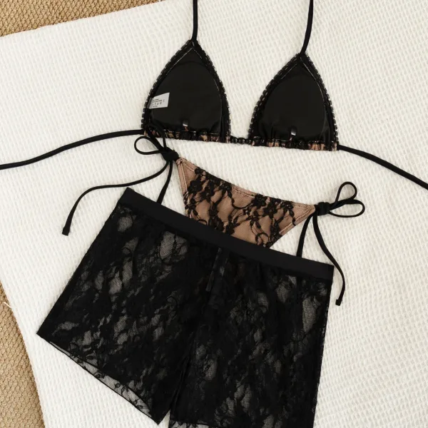 Lace Triangle Three-Piece Bikini Set