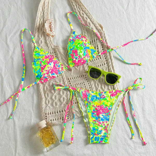 Floral Lace Halter Bikini Set