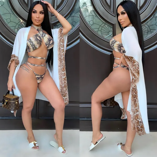 Serpent Print Bikini and Matching Mesh Cover-Up