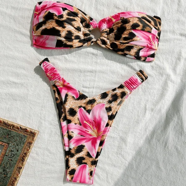 Leopard Print Tube Top Bikini Set