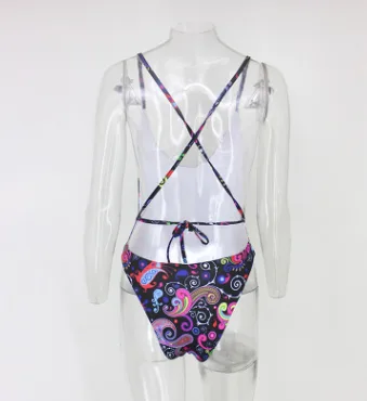 Festival Print Backless One-Piece Swimsuit