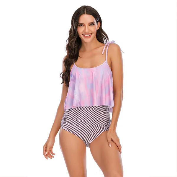 Ruffled Tie-Dye High-Waist Bikini