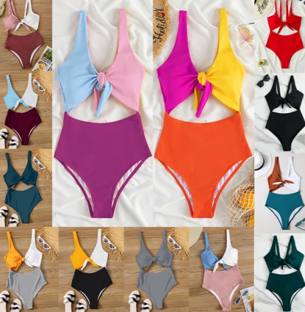 Knotted Colorblock One-Piece Swimsuit