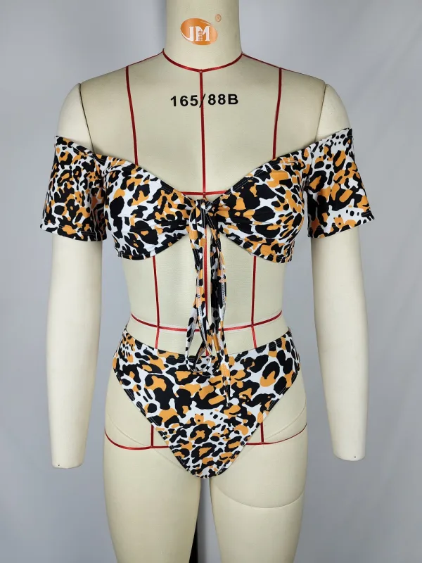 Leopard Print Tube Top Bikini Set