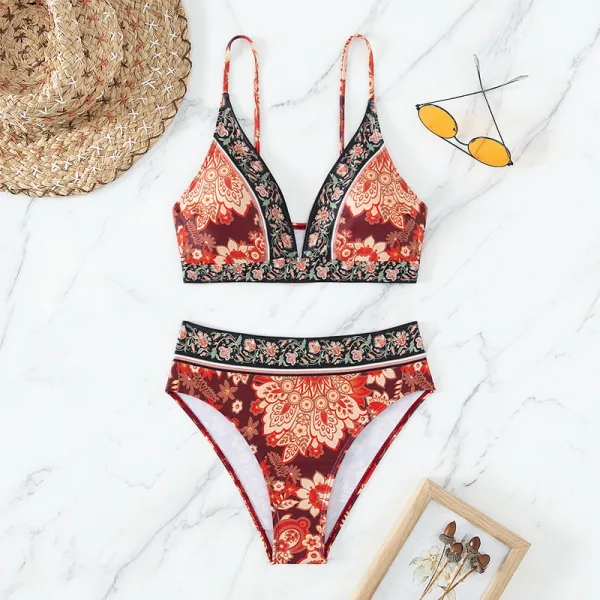 Floral Print High-Waist Bikini Set