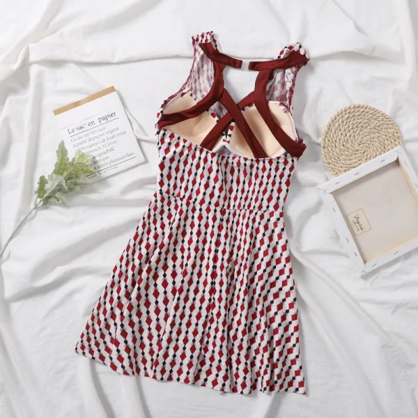 Green Grid Skirted Swimsuit