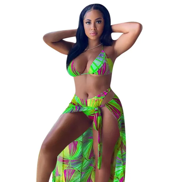 Floral Three-Piece Bikini Set