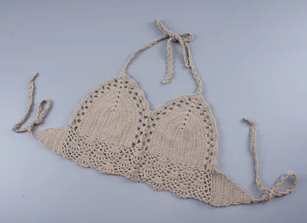 Knitted Halter Bikini Top With Hand-Hooked Detail