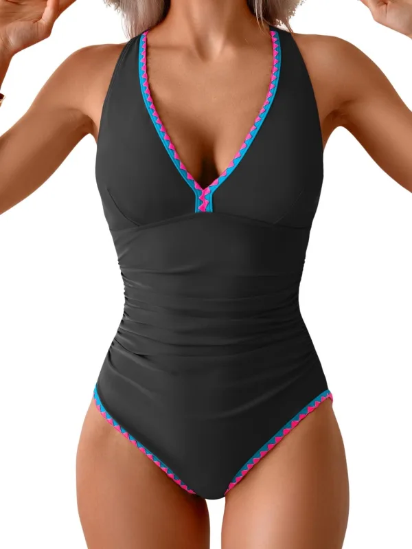 Pleated Lace-Up One-Piece Swimsuit