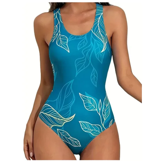Floral Print One-Piece Swimsuit with Open-Back Detail